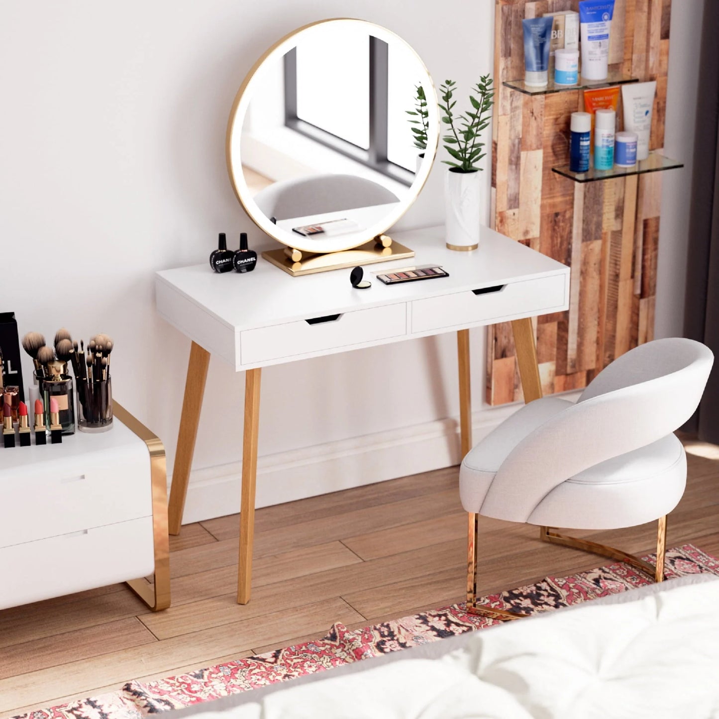 Homfa White Desk with Drawers, Study Work Desk Table for Home Office Writing