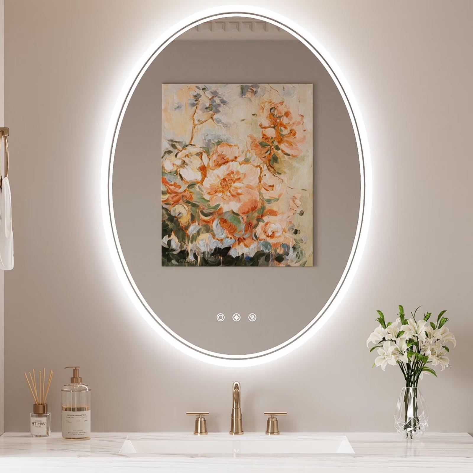 Funtouch 20" x 28" Oval LED Bathroom Mirror with Lights, Anti Fog LED Bathroom MirrorDimmable, Front and Backlit, 3 Colors, Memory, Shatterproof