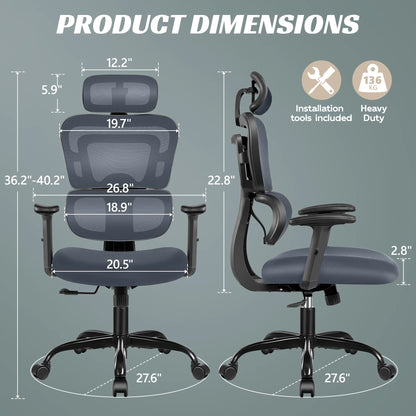 COOLHUT Ergonomic Office Chair Desk Chair High Back Computer Chair with Lumbar Support, High-Sponge Cushion Home Office Chair, 300lbs, Dark Gray