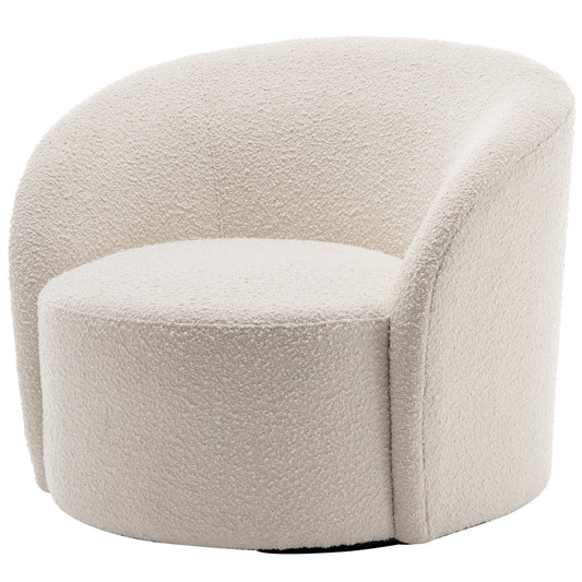 34" W Mid Century Modern Swivel Barrel Chair, Round Upholstered Boucle Swivel Accent Chairs, No Assembly Sofa Chair for Living Room Bedroom Reading Apartment Lounge Nursery(Cream)