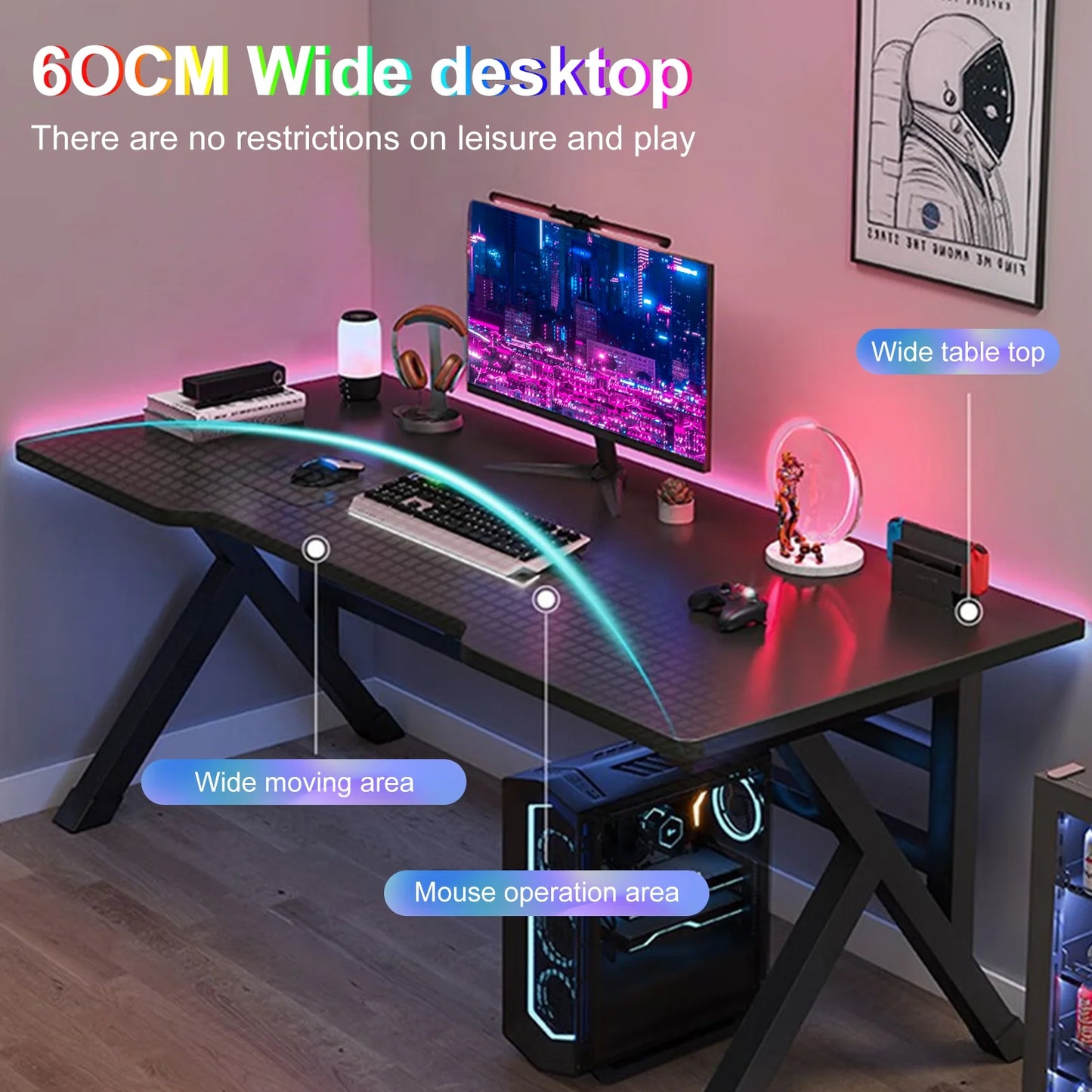 StarBay Gamer Desk Computer Desk Sturdy PC Workstation Desk for Home Office with Cable Holes, Ergonomic Design