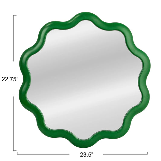 Creative Co-Op Scalloped Wood Wavy Wall Mirror, Green