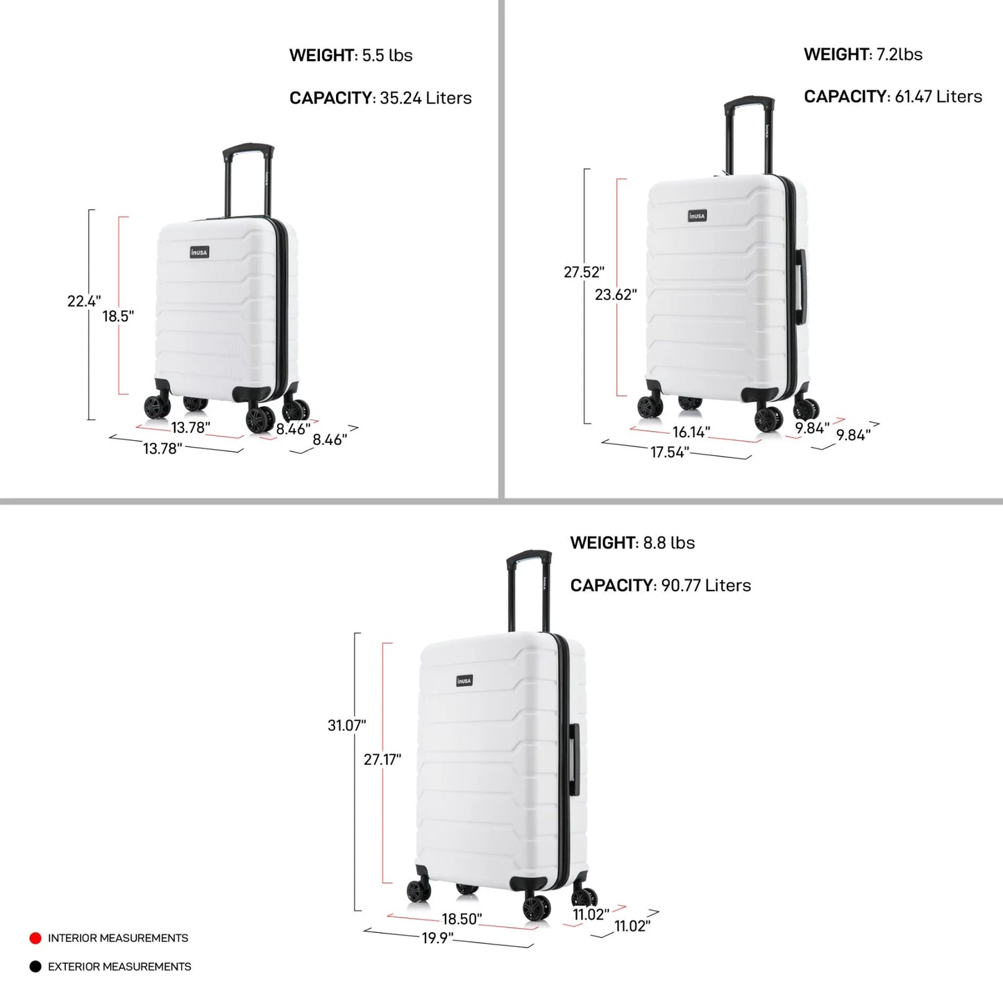 InUSA Trend 3-Piece Hardside Luggage Sets with Spinner Wheels, Handle, Trolley, (20"/24"/28"), Sand