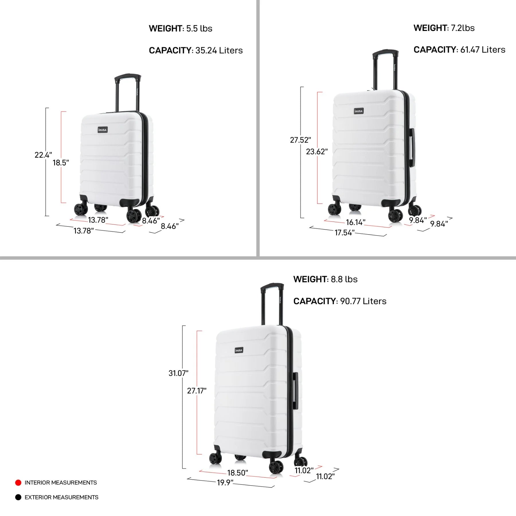 InUSA Trend 3-Piece Hardside Luggage Sets with Spinner Wheels, Handle, Trolley, (20"/24"/28"), Sand
