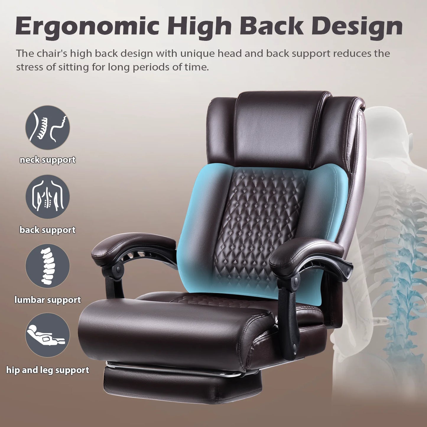 Waleaf Office Chair with Footrest,90-165° Reclining Ergonomic High Back Computer Desk Chair Lumbar Support for Home Office
