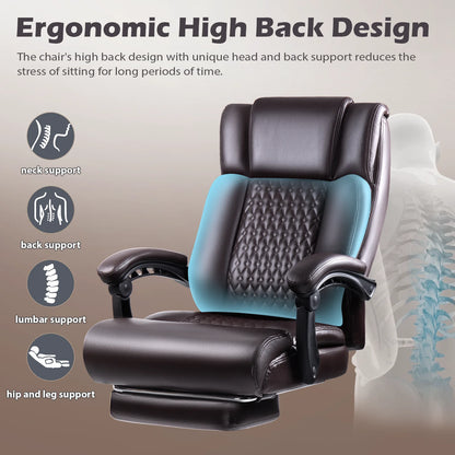 Waleaf Office Chair with Footrest,90-165° Reclining Ergonomic High Back Computer Desk Chair Lumbar Support for Home Office