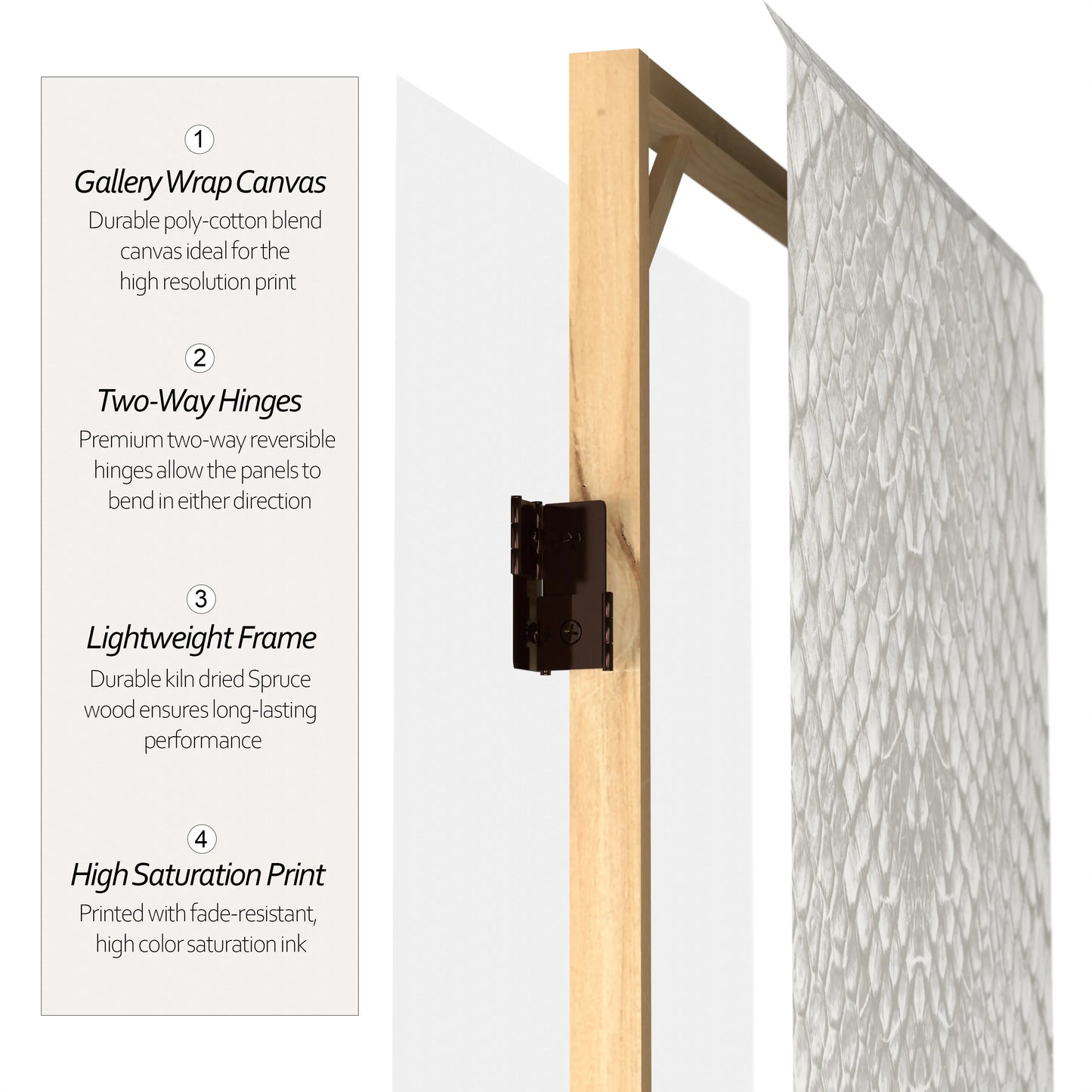 Oriental Furniture 6 ft. Tall White Snake Print Canvas Room Divider - 3 Panel