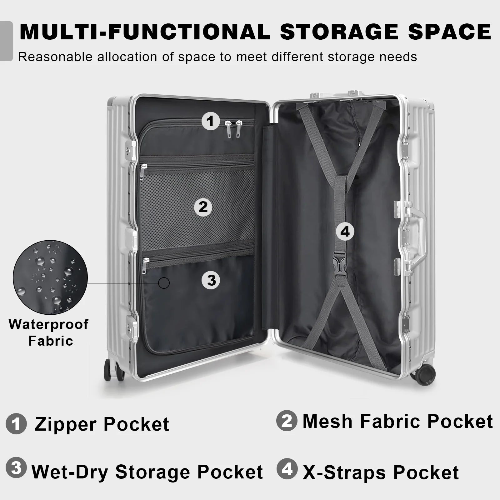 Luggage Aluminium Frame PC ABS Hardshell Suitcase with Spinner Wheels TSA Lock Zipperless Luggage 28 inch Silver