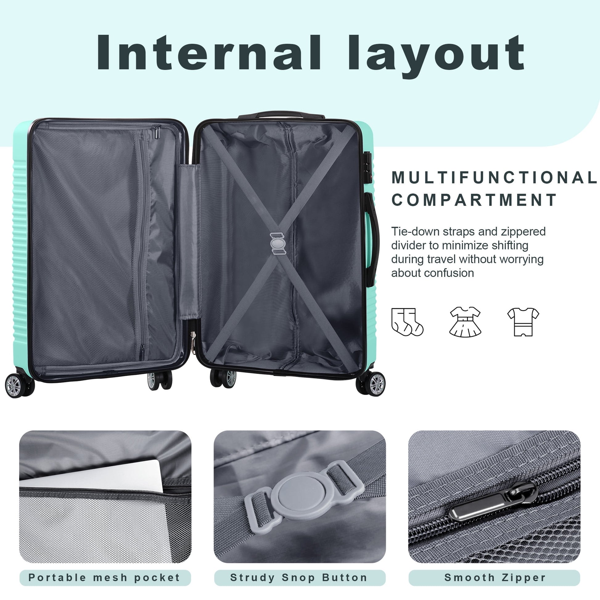 Sunbee Luggage Sets 3 Piece Hardshell Luggage Hardside Luggage Set Lightweight Suitcases with Spinner Wheels, TSA Lock