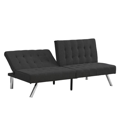 Aukfa Linen Futon Convertible Sofa for Home Office, Split Back, Space Save, Black