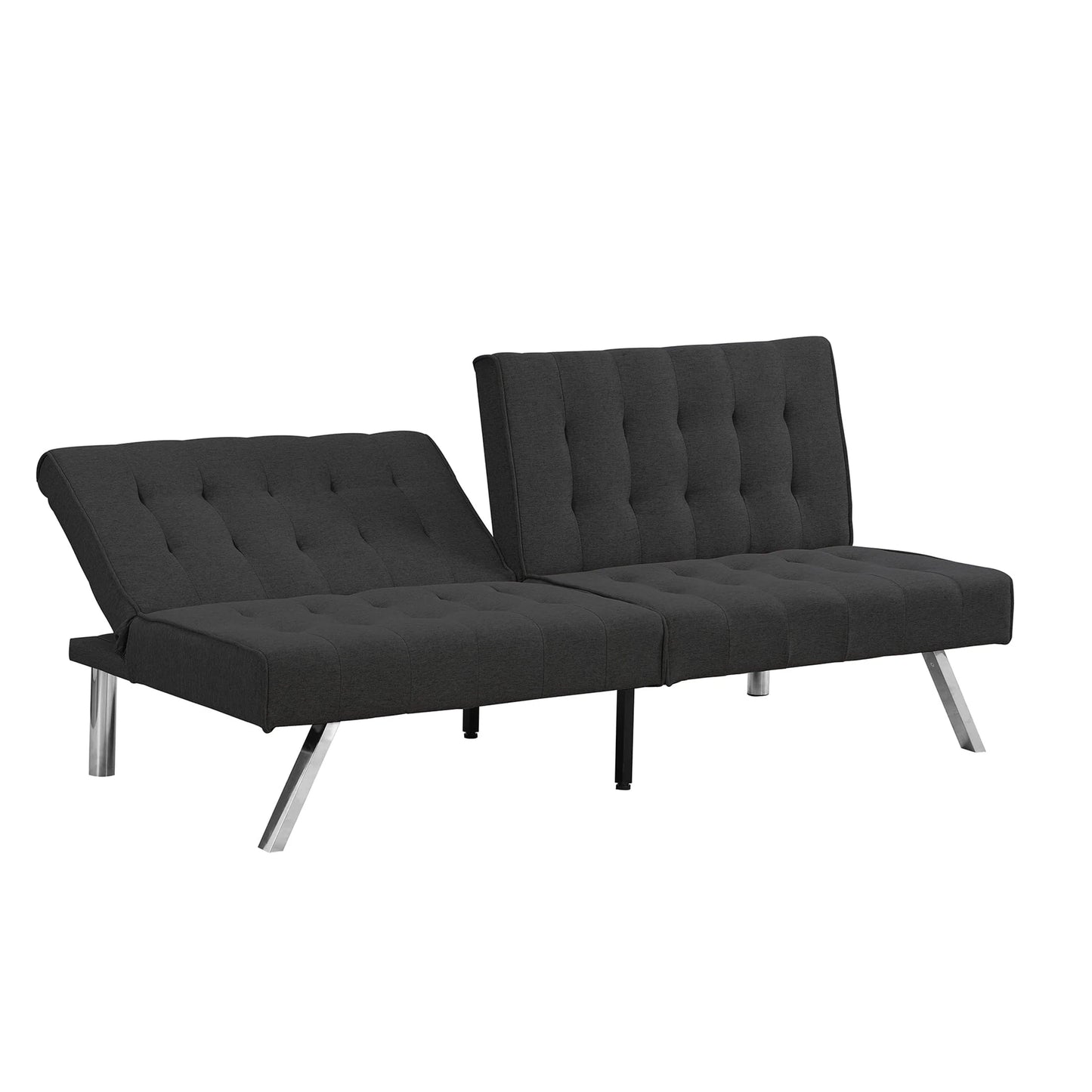 Aukfa Linen Futon Convertible Sofa for Home Office, Split Back, Space Save, Black
