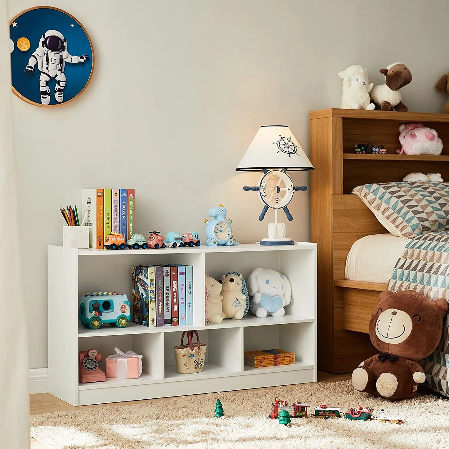 Toy Organizers and Storage, 5-Section Kids Bookshelf for Organizing Books Toys, School Classroom Wooden Storage Cabinet for Children's Room, Playroom, Nursery
