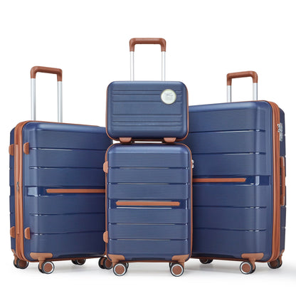 4 Piece Luggage Set, Expandable Lightweight Suitcase Set, PP Materials Travel Luggage with TSA Lock Spinner Wheels, White (14/20/24/28)