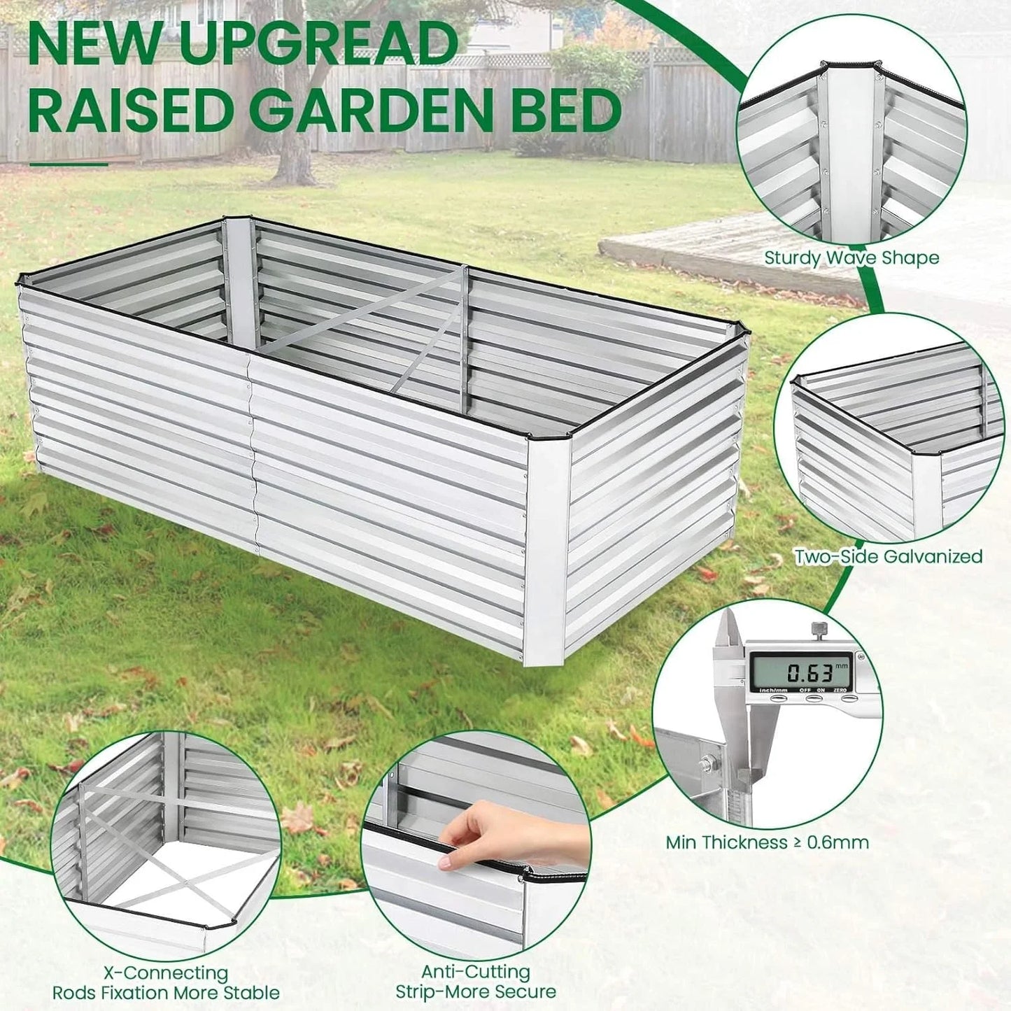 Raised Garden Bed Kit, Galvanized Planter Raised Garden Boxes Outdoor, Deep Root Raised Planter with Anti-Cutting Strip, Large Metal Raised Garden Bed for Vegetables, Flowers, Herbs