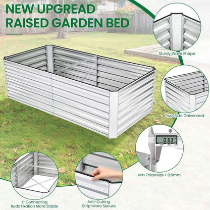 Raised Garden Bed Kit, Galvanized Planter Raised Garden Boxes Outdoor, Deep Root Raised Planter with Anti-Cutting Strip, Large Metal Raised Garden Bed for Vegetables, Flowers, Herbs