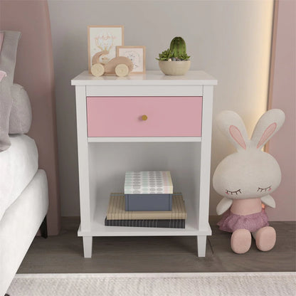 Cfowner Farmhouse Square Nightstand with Storage Drawer, Bedside End Table for Bedroom Nursery Living Room