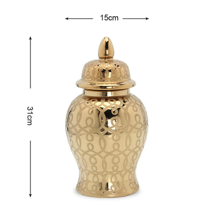 Light Ginger Jar With Lid Storage Jar Centerpiece Home Decor Floral Arrangement Vase Containers Handicraft 31x15CM