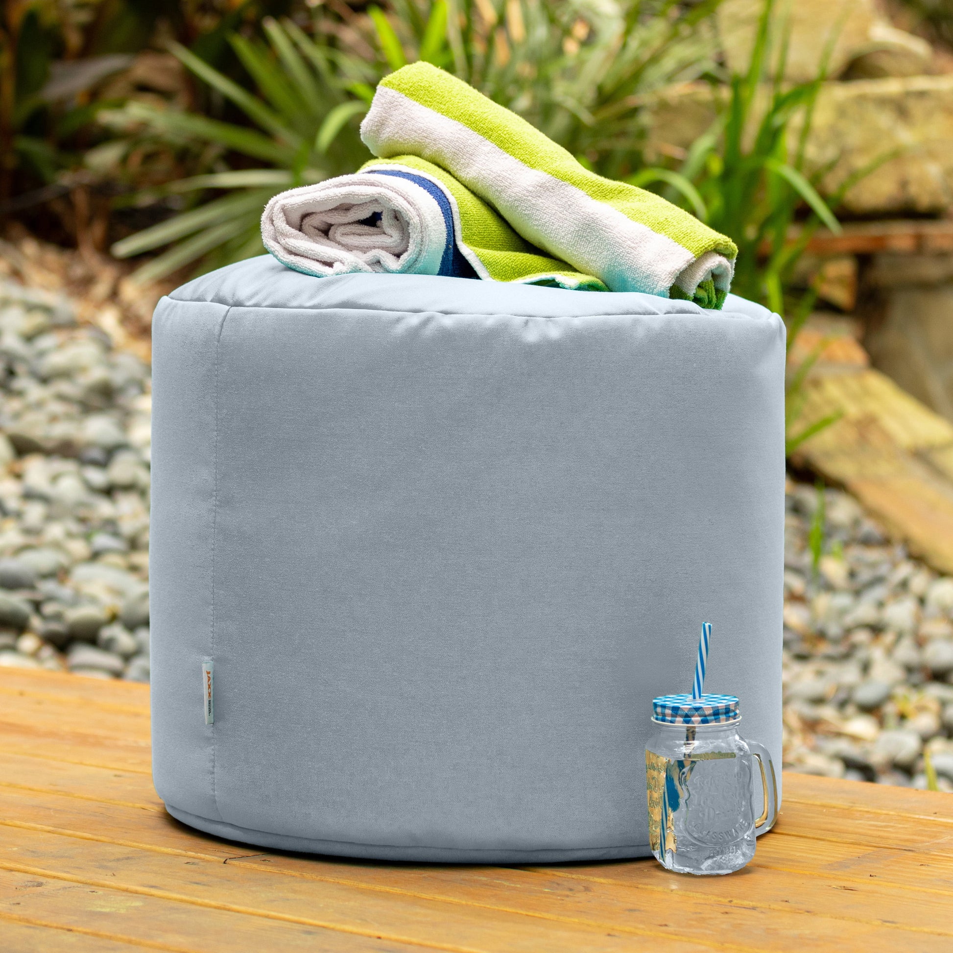 Jaxx Spring Indoor/Outdoor Bean Bag Pouf Ottoman, Sunbrella Granite