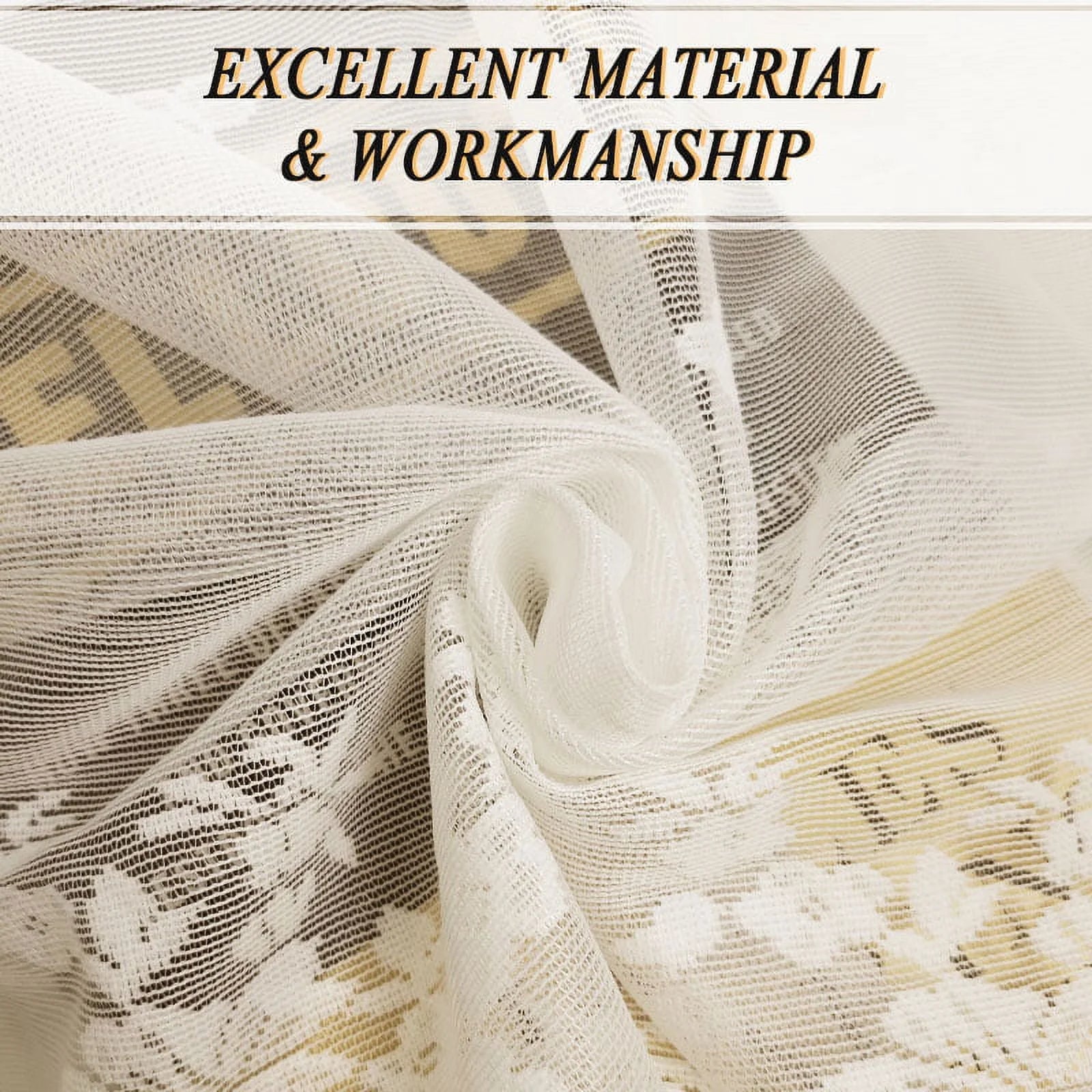 Howarmer Beige Sheer Valance 54 x 35 Inch Embroidered Lace Valance Curtains Living Room Bedroom Rod Pocket Voile Drapes, Elegant Home Decor Window Treatments, 1 Panel