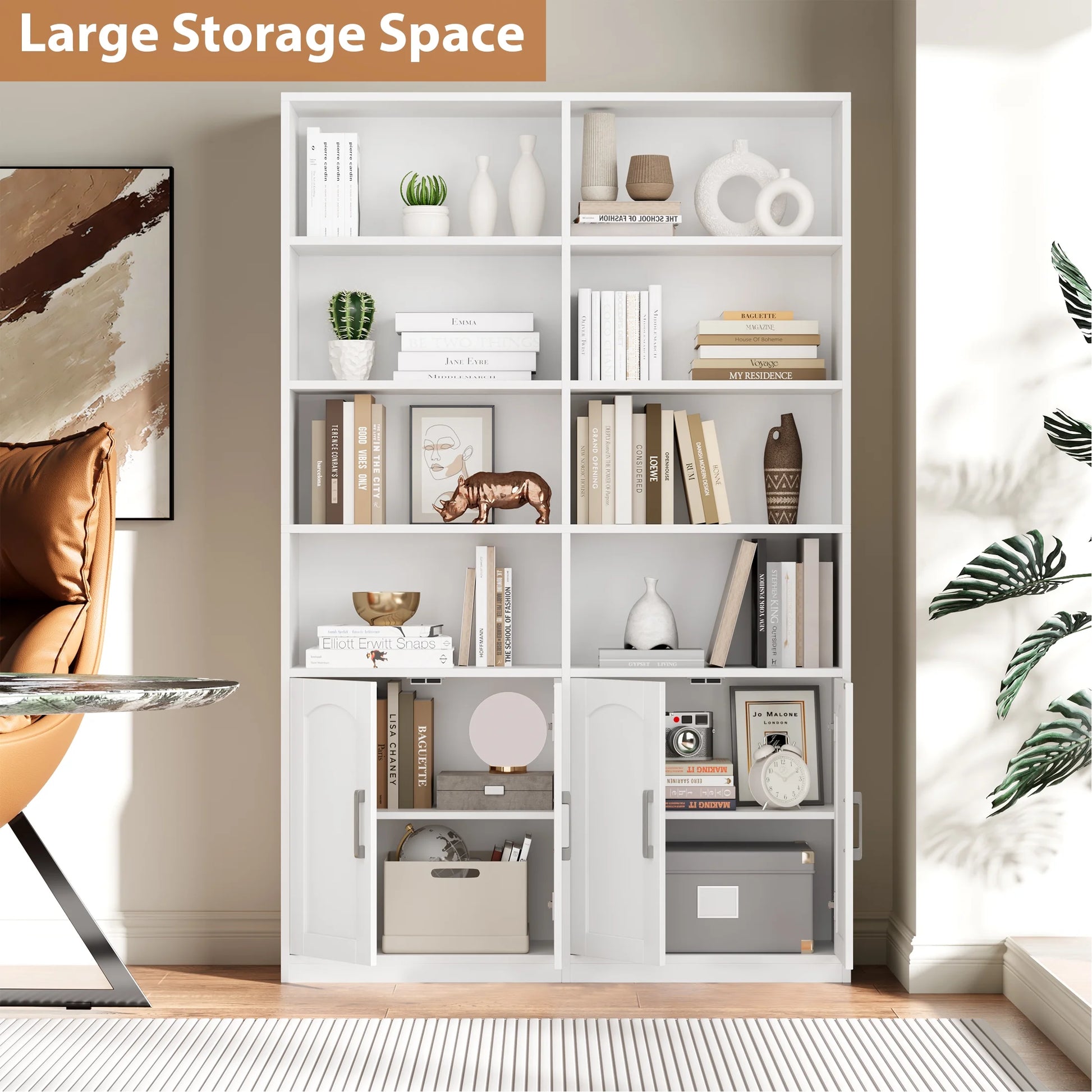 Homfa 73° Tall Bookcases with Doors, 8 Cubes 6-Tier Double Row Bookshelf, White Bookcase for Living Room Home Office