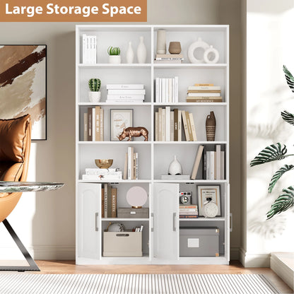 Homfa 73° Tall Bookcases with Doors, 8 Cubes 6-Tier Double Row Bookshelf, White Bookcase for Living Room Home Office