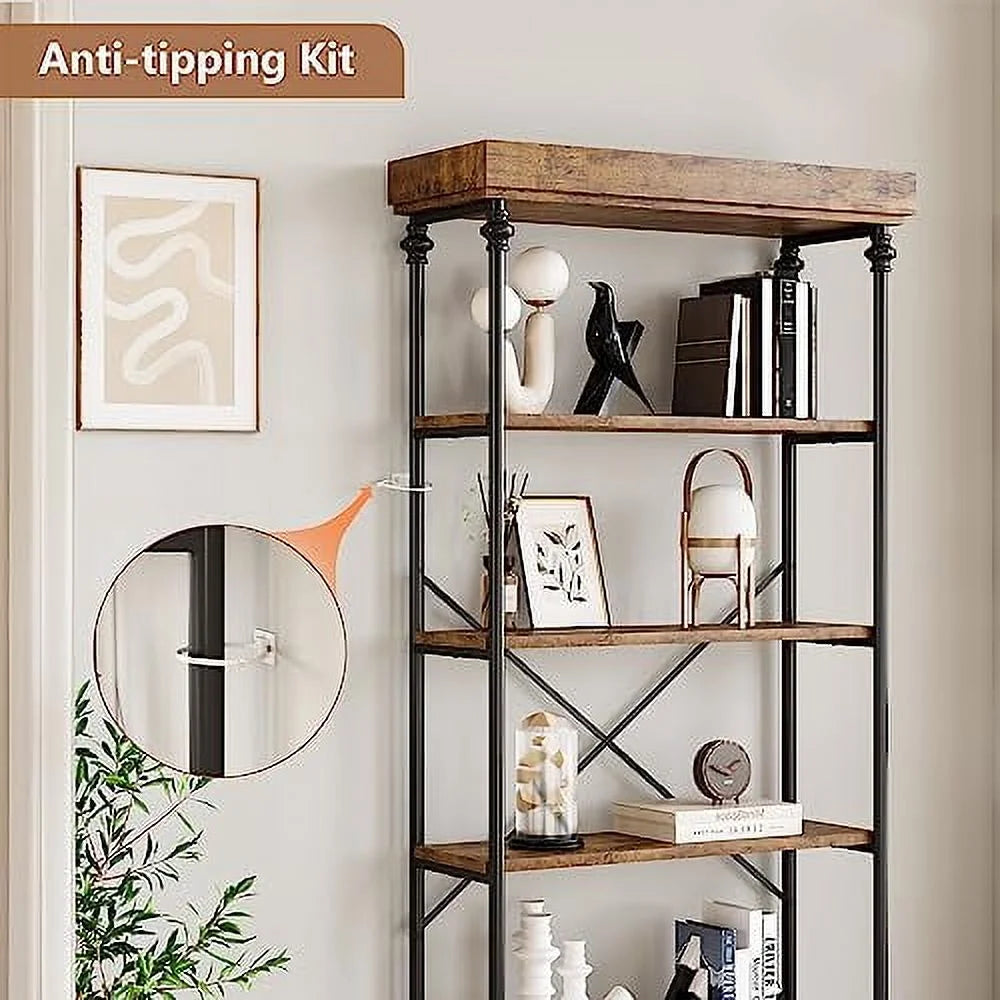 Maritcute 6 Tier Bookshelf Industrial Bookcase Wood Storage Open Rack Shelf Metal Frame Rustic Tall Standing Bookshelves Large Vintage Display Rack for Bedroom,Living Room and Home Office