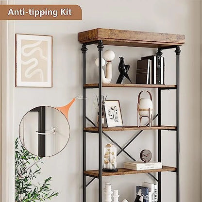 Maritcute 6 Tier Bookshelf Industrial Bookcase Wood Storage Open Rack Shelf Metal Frame Rustic Tall Standing Bookshelves Large Vintage Display Rack for Bedroom,Living Room and Home Office