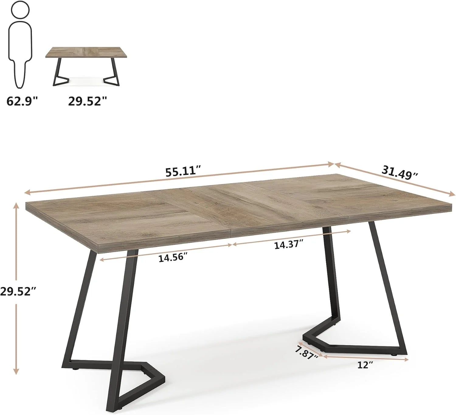 Finmind Modern Home Office Desk, Adult Study Writing Table with Metal Legs, White & Gold, 55.11" L x 31.49" D x 29.52" H