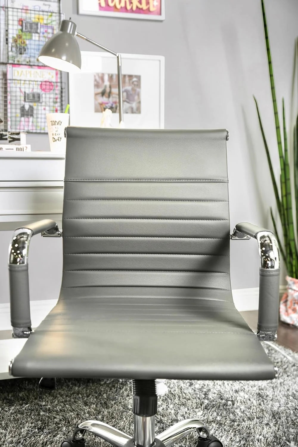 LCH Modern Mid Back Home Office Chair Computer Executive Desk Chair Pu LeatherGray