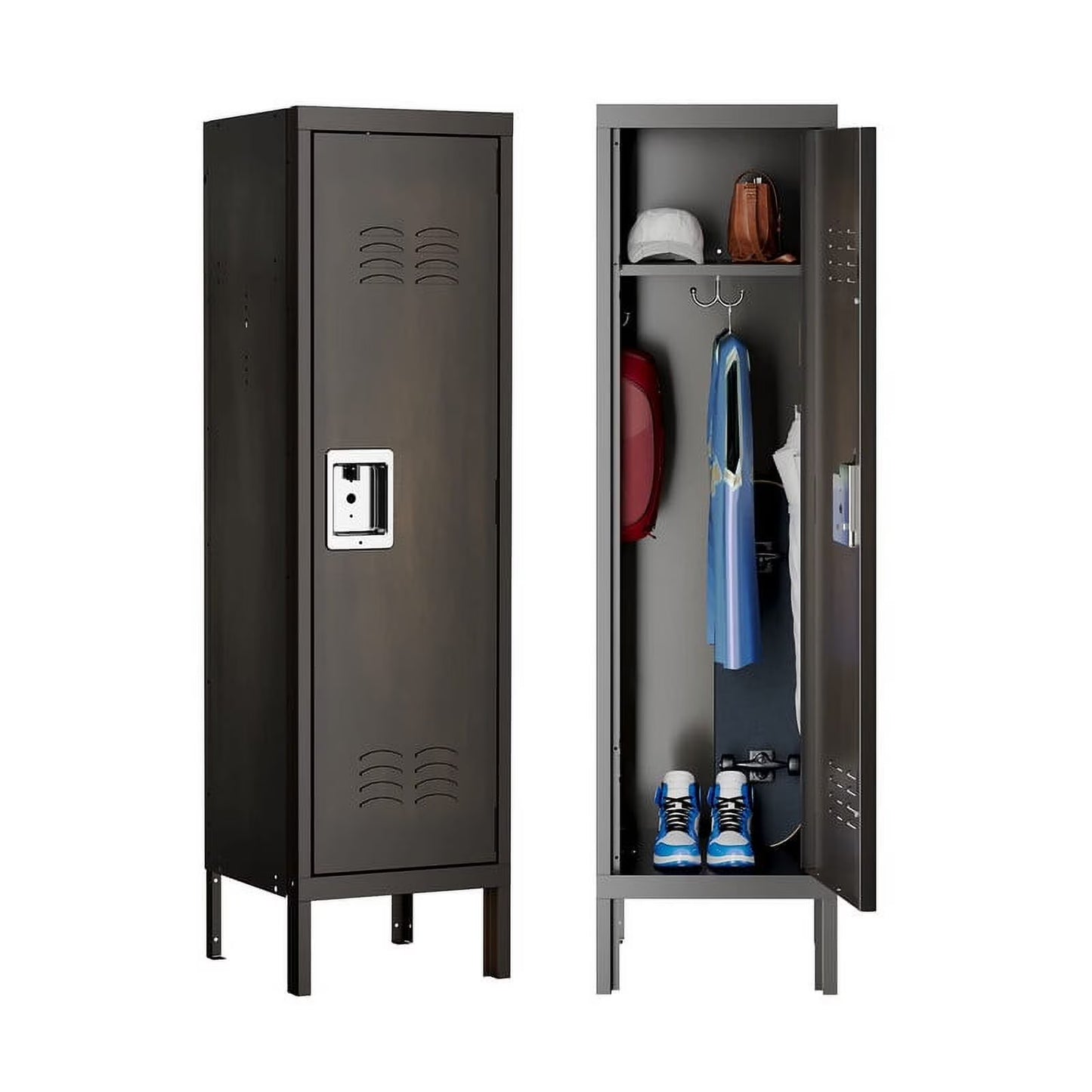 MIIIKO Metal Storage Locker, Industrial Storage Cabinet with Doors and Shelves, Stylish and Sturdy 6 Compartment with Lockable Doors, for Home Office, Club and Bar