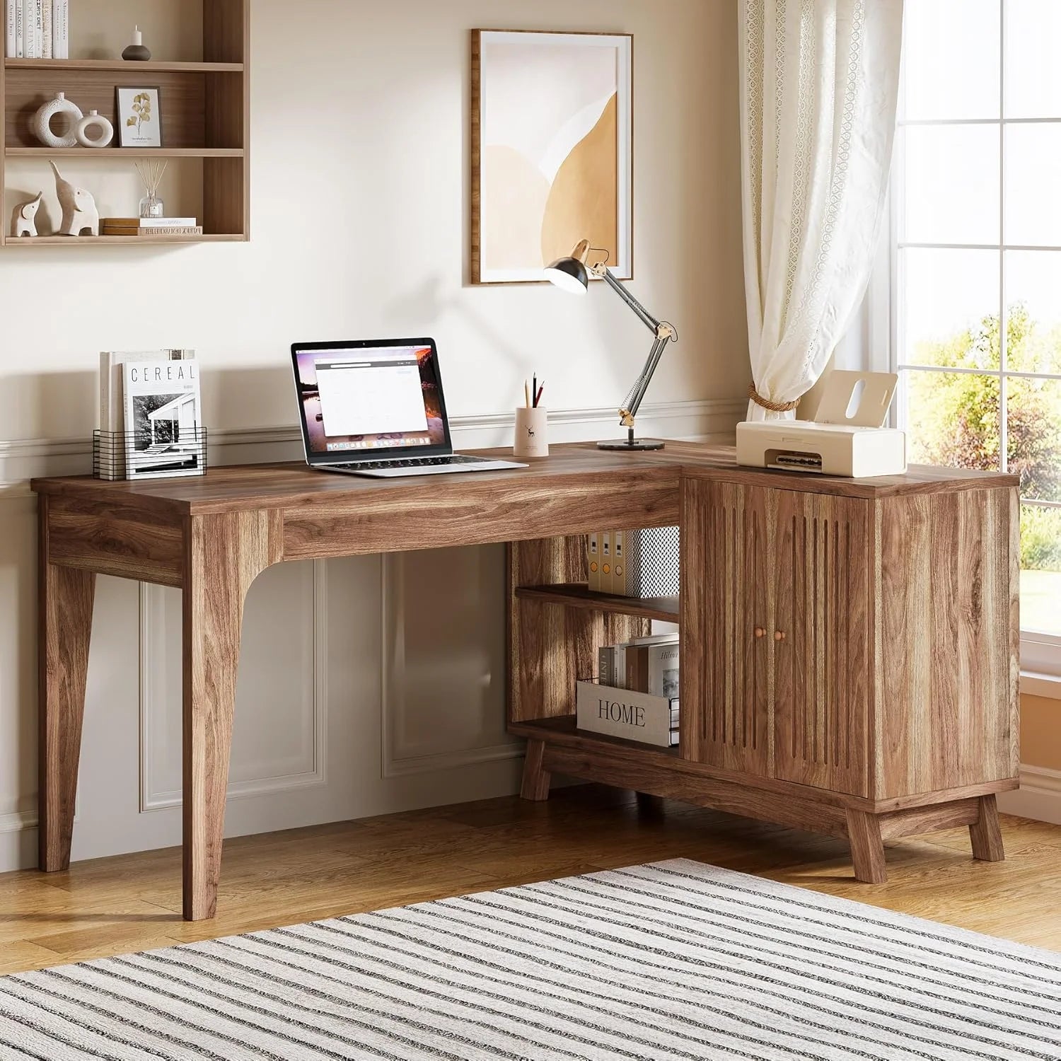 Tribesigns 57-Inch Wood L-Shaped Corner Computer Desk for Home Office, Walnut