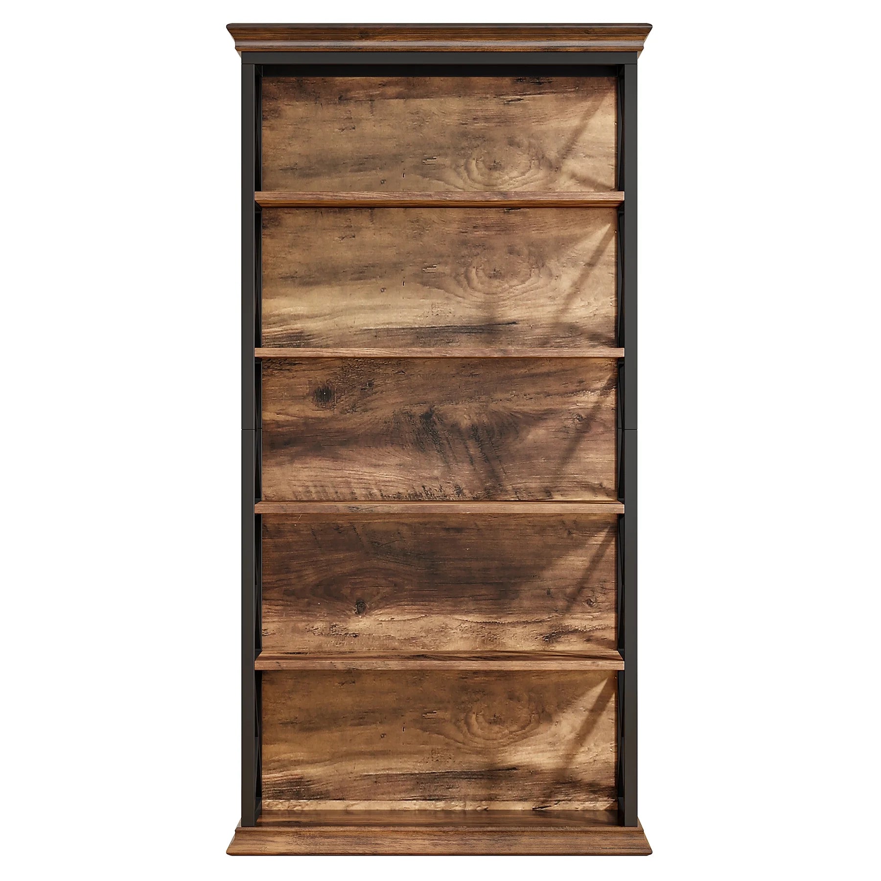 Fnova 71" 5-Tier Tall Bookshelf, Industrial Wood Bookcase with Metal Frame, Floor Standing Display Storage Shelves for Home Office, Living Room, Bedroom