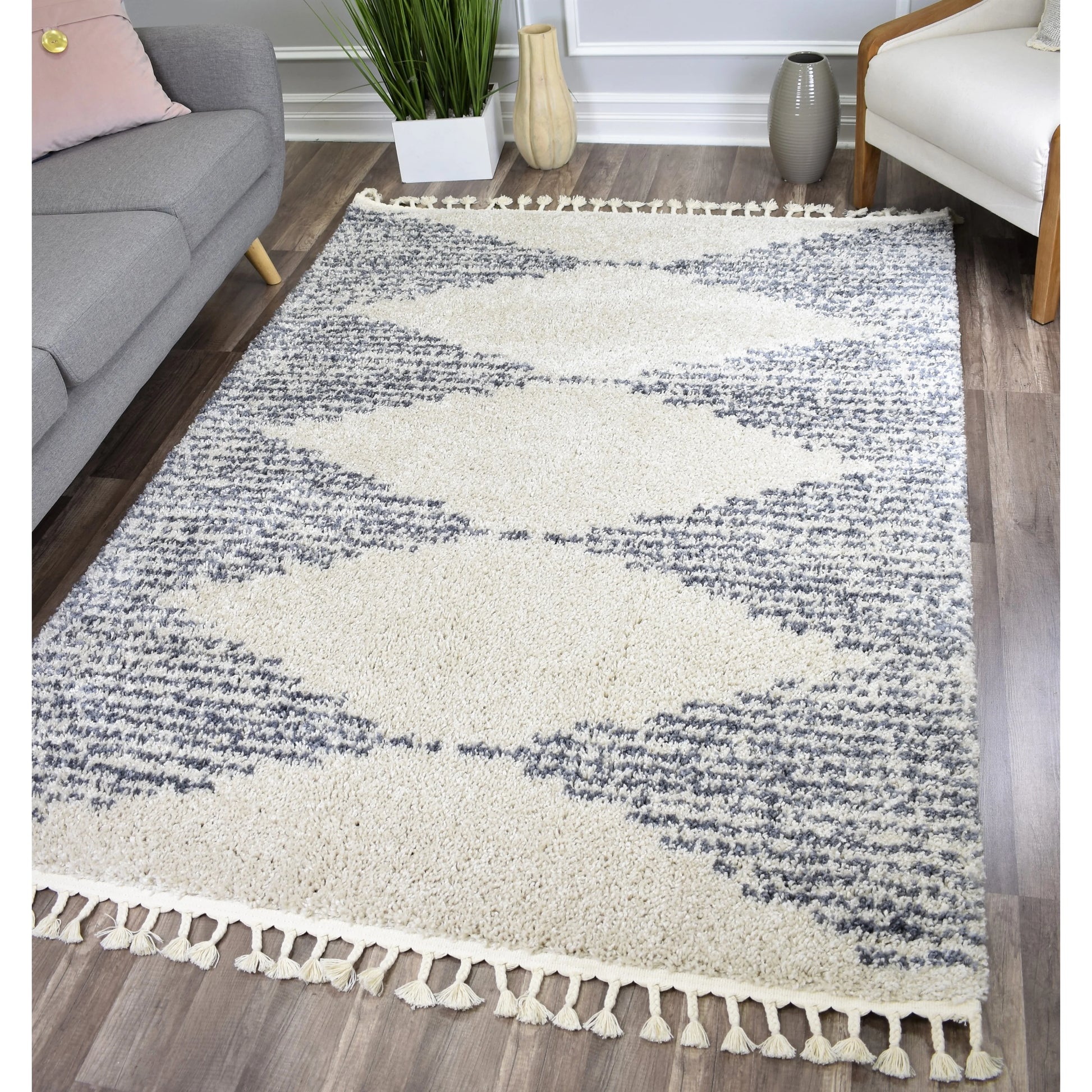 Rugs America Moon Collection MS30A Moroccan Tribal Heath White Area Rug, 8'0"x10'0"