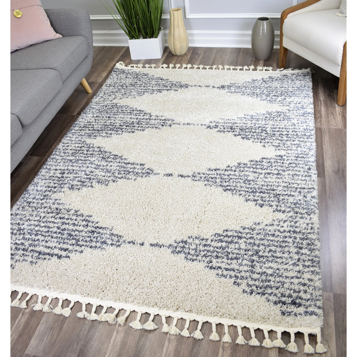 Rugs America Moon Collection MS30A Moroccan Tribal Heath White Area Rug, 8'0"x10'0"