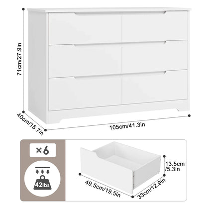Homfa 6 Drawer White Dresser for Bedroom, Modern Chest of Drawers Wood Storage Cabinet for Living Room Nursery Kitchen Office