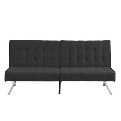 Aukfa Linen Futon Convertible Sofa for Home Office, Split Back, Space Save, Black