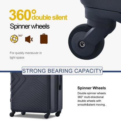 Travelhouse 3 Piece Hardside Luggage Set Hardshell Lightweight TSA Lock Spinner Wheels Suitcase with Backpack and 5 Packing Cubes.Black