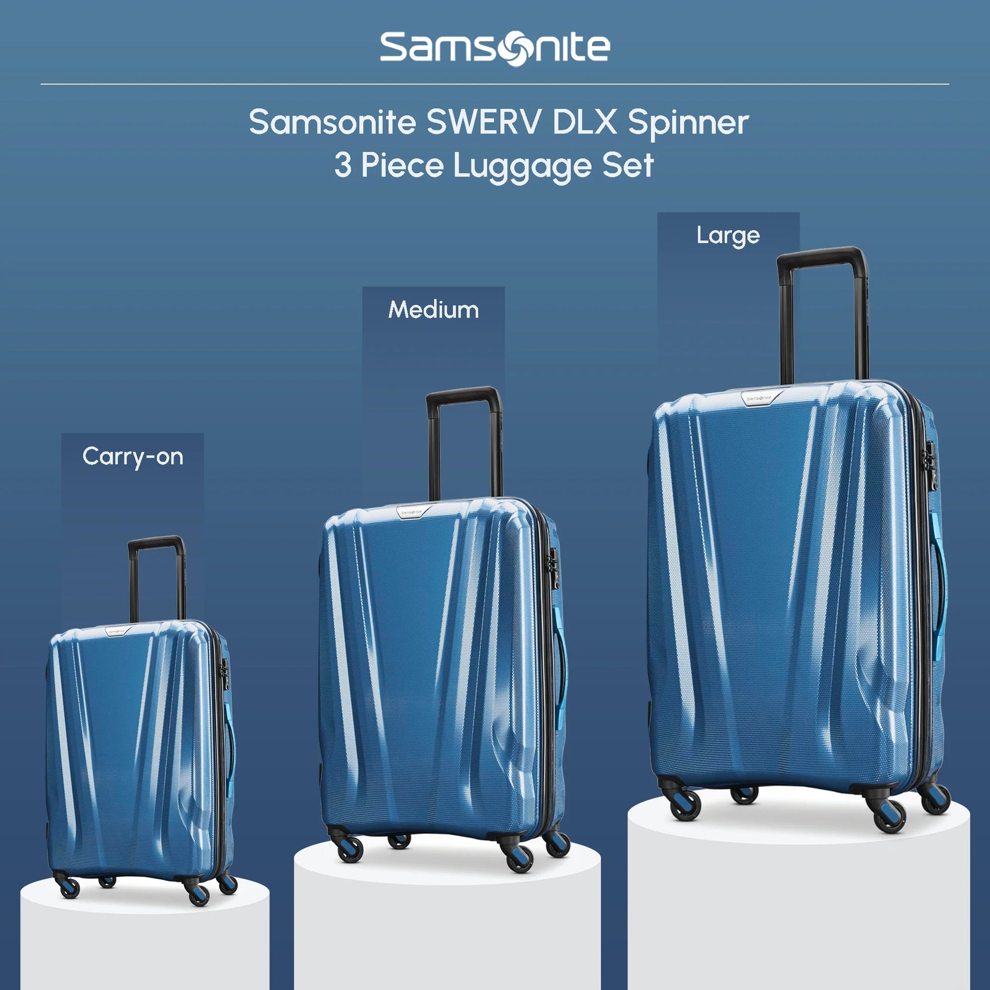 Pre-Owned Samsonite DLX Spinner 3pc Carry-On, Medium & Large Luggage Set, Lagoon