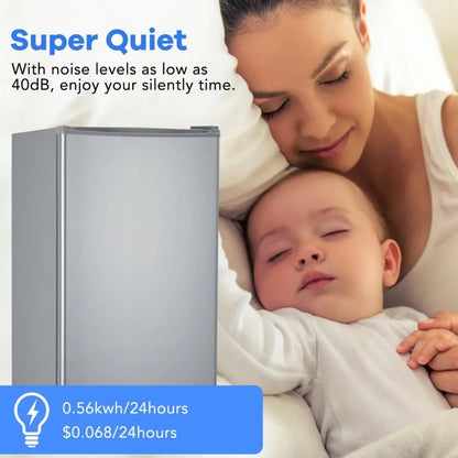 Mini Fridge with Freezer, 3.2 Cu. Ft Small Refrigerator with Adjustable Thermostat, Reversible Door for Home Office, White