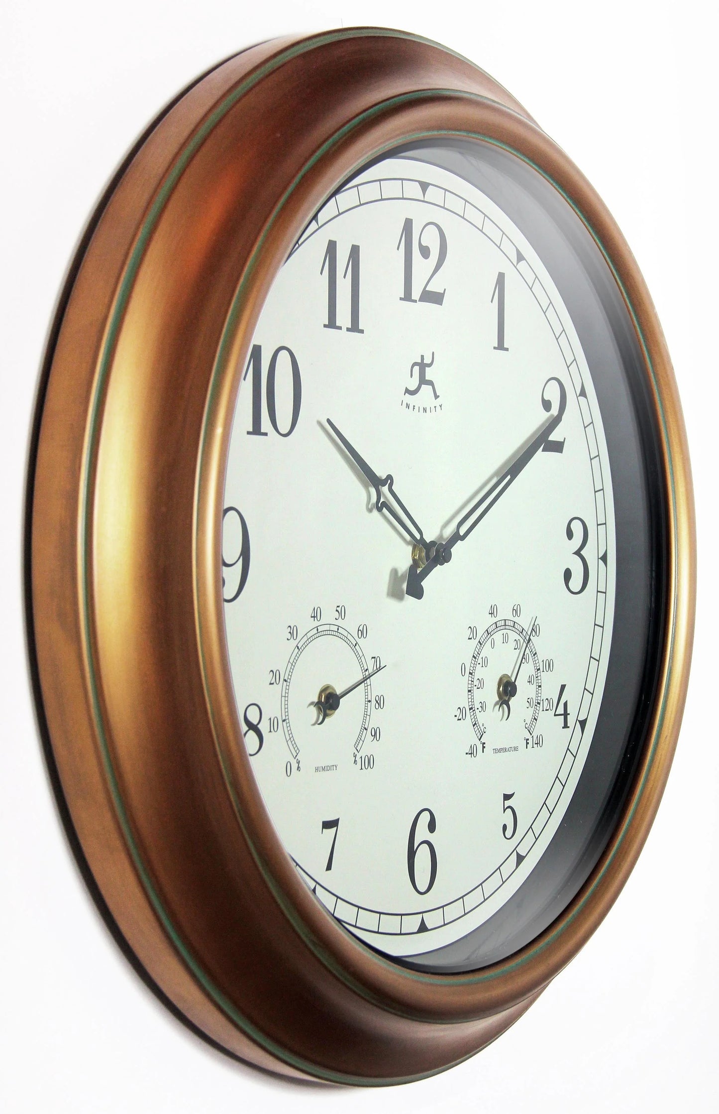 Infinity Instruments 18inch Waterproof Plastic Wall Clock Radio Movement Aged Copper Frame Clock