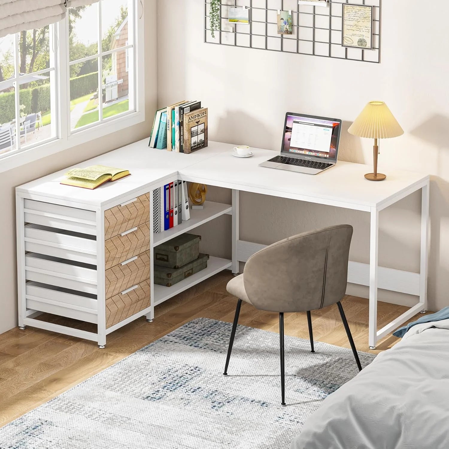 Tribesigns 59" L-Shaped Office Desk, Modern Reversible Computer Study Desk for Home Office, White