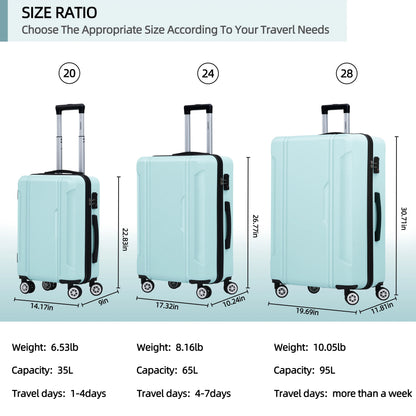 Sunbee 3 Piece Luggage Sets Hard Shell Suitcase Set with TSA Lock Durable Spinner Wheels