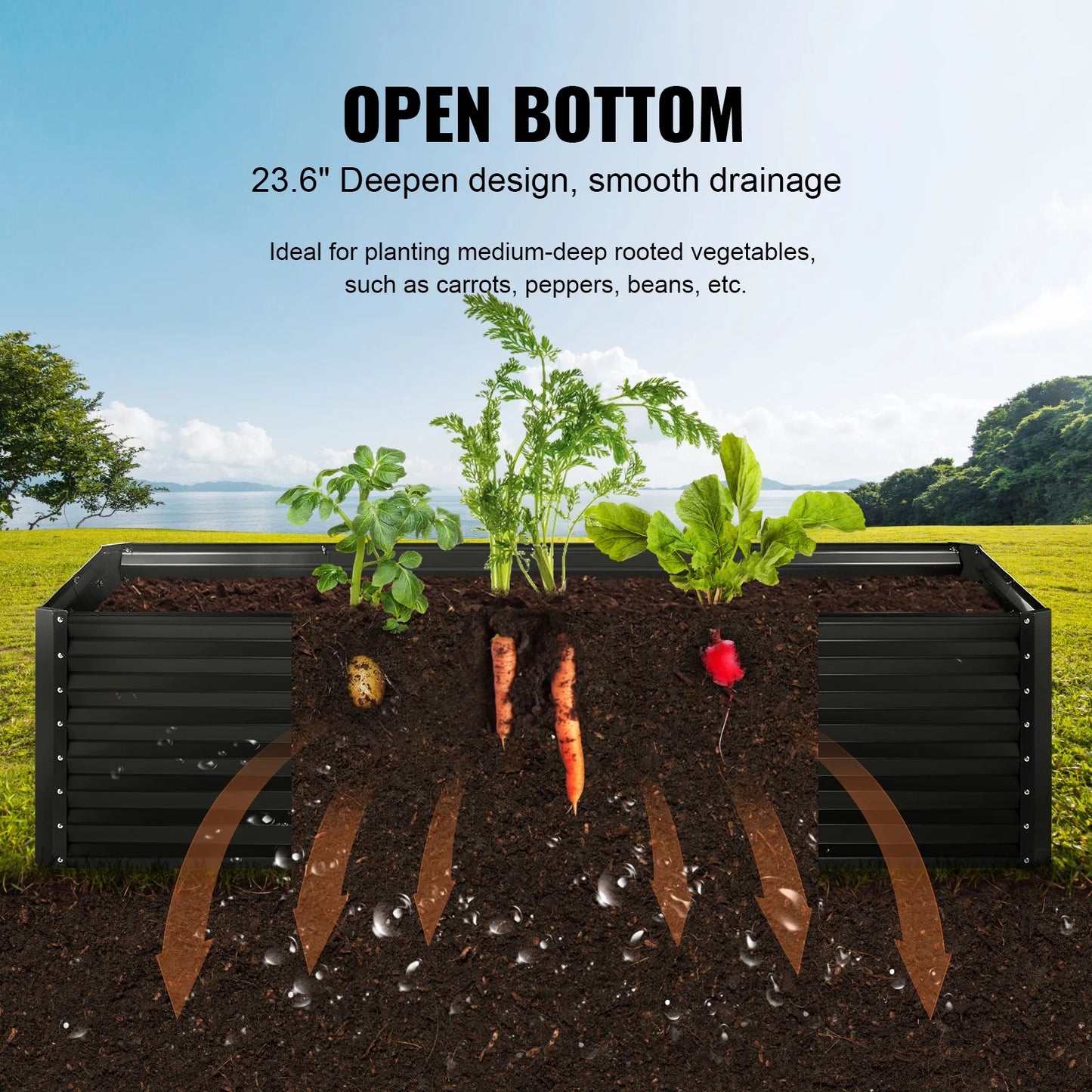 KFFKFF Elevated Garden Bed, Dimensions 8 x 4 x 2 ft, Constructed from Galvanized Metal, Open Bottom Outdoor Planters, Ideal for Cultivating Flowers, Vegetables, and Herbs in Yard, Garden, Patio