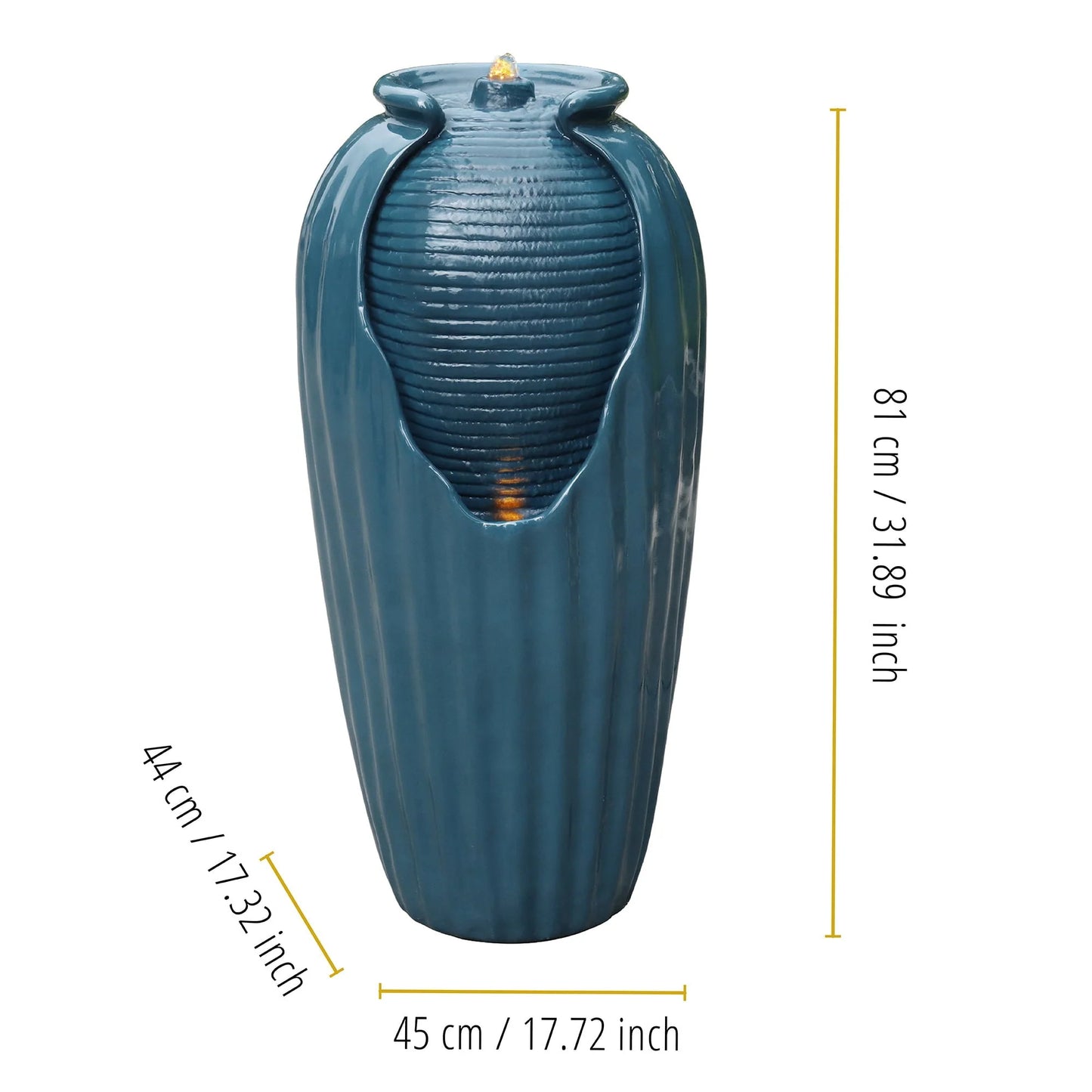 Teamson Home Indoor/Outdoor Glazed Contoured Vase Water Fountain for Backyard with LED Lights, Blue