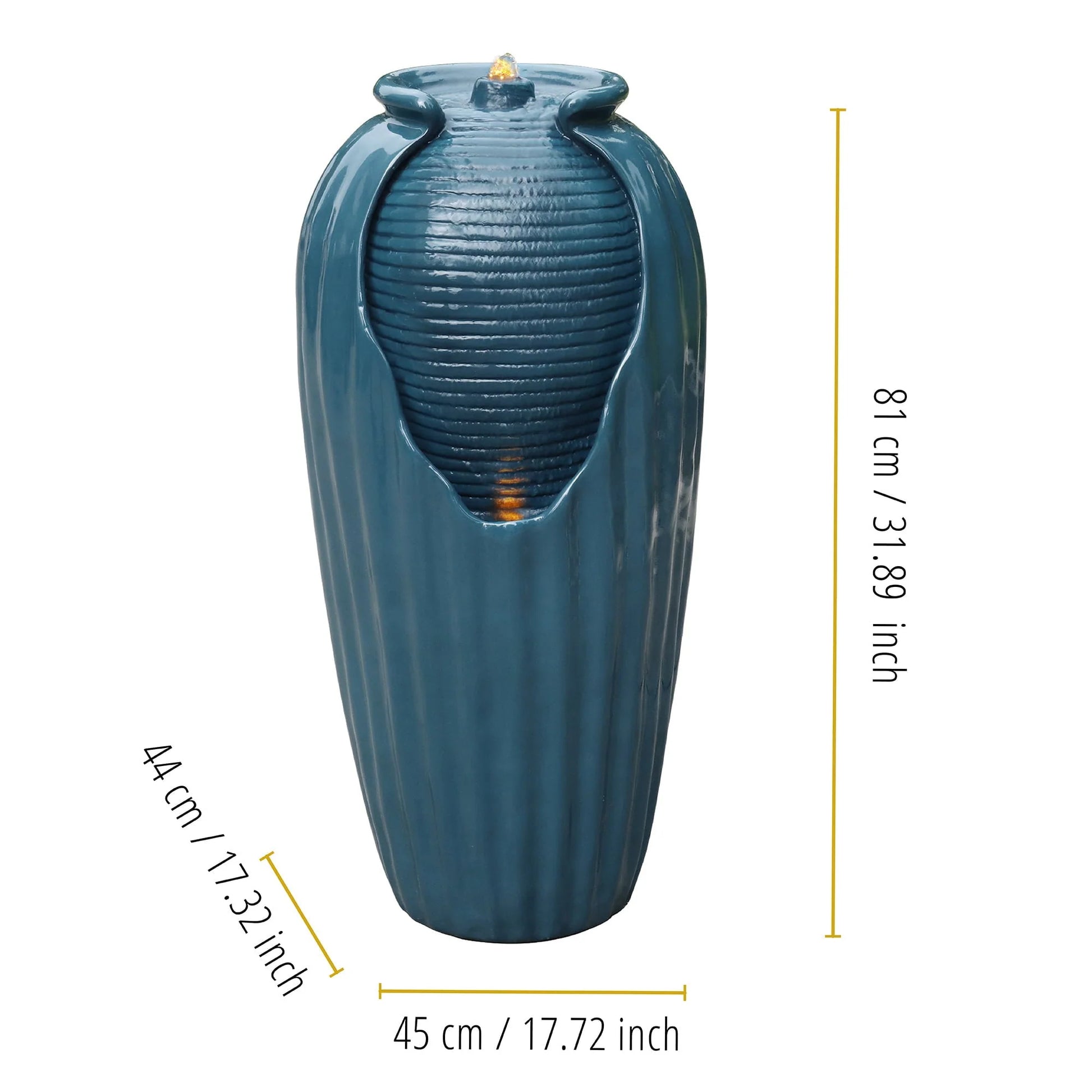 Teamson Home Indoor/Outdoor Glazed Contoured Vase Water Fountain for Backyard with LED Lights, Blue