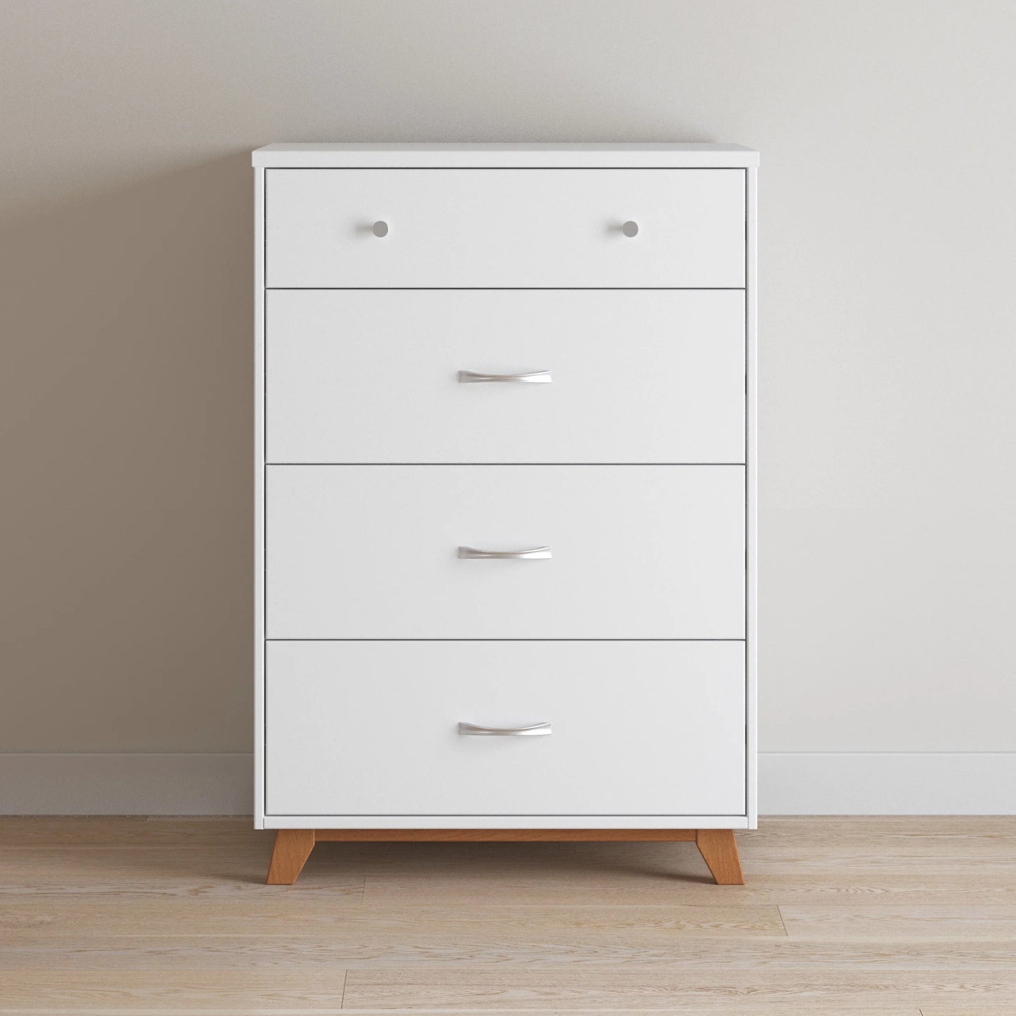 Child Craft Soho 42" Interlocking 4-Drawer Chest for Nursery or Bedroom, Tip-Resistant, Modern Style, White/Natural