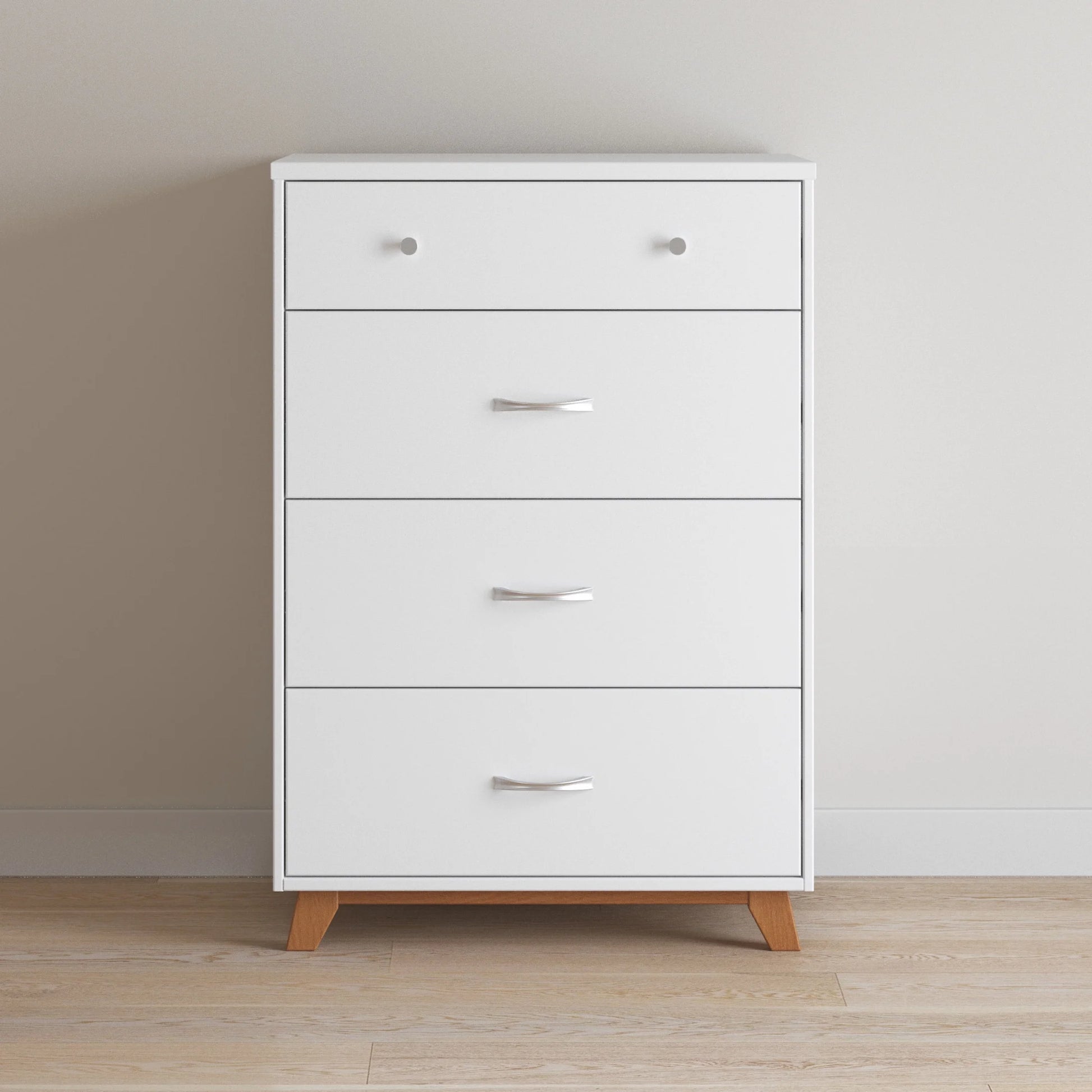 Child Craft Soho 42" Interlocking 4-Drawer Chest for Nursery or Bedroom, Tip-Resistant, Modern Style, White/Natural