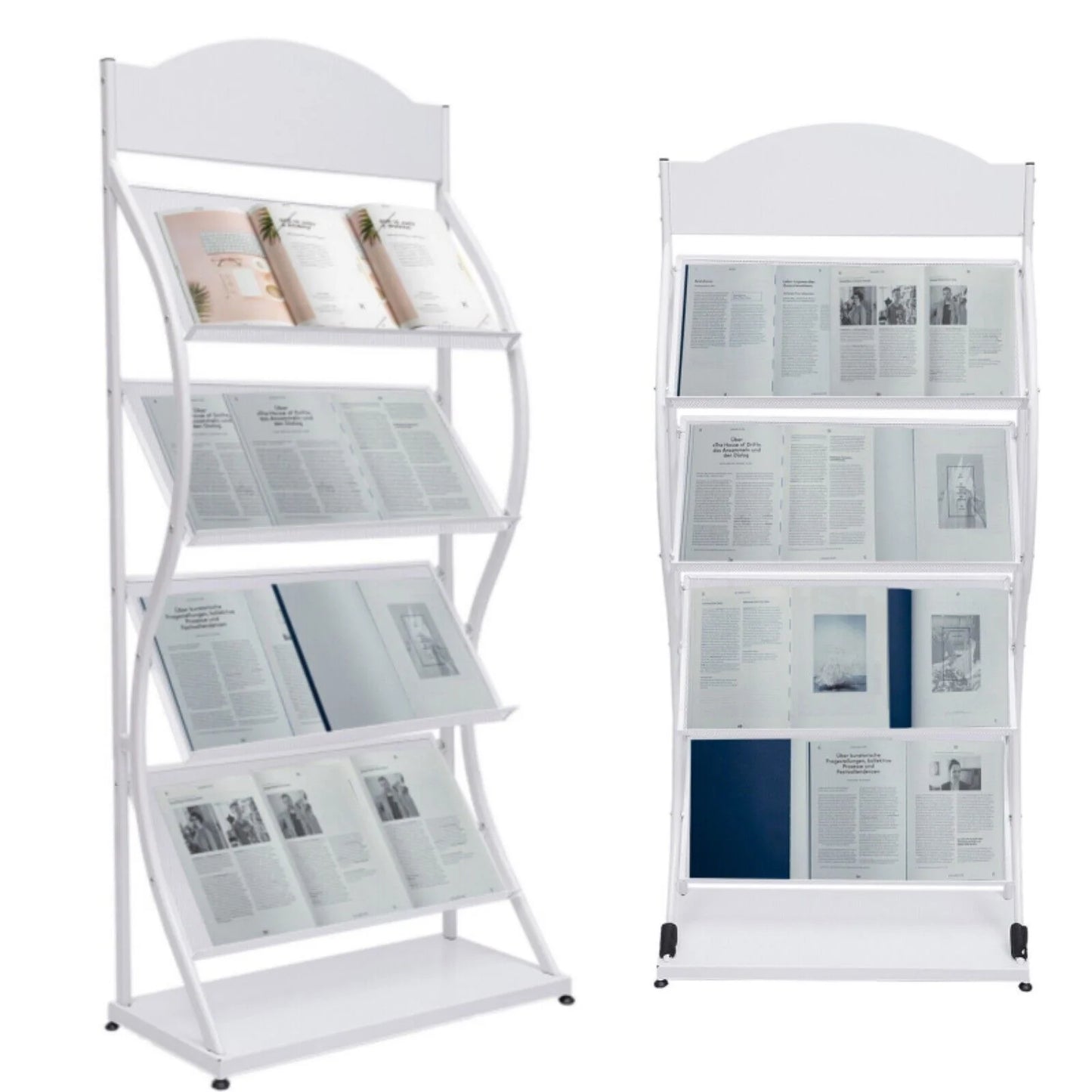 Magazine Rack Magazine Holder 4 Tier Floor-Standing Newspaper Rack Manual Book Storage Rack Iron Magazine Display Rack (White)
