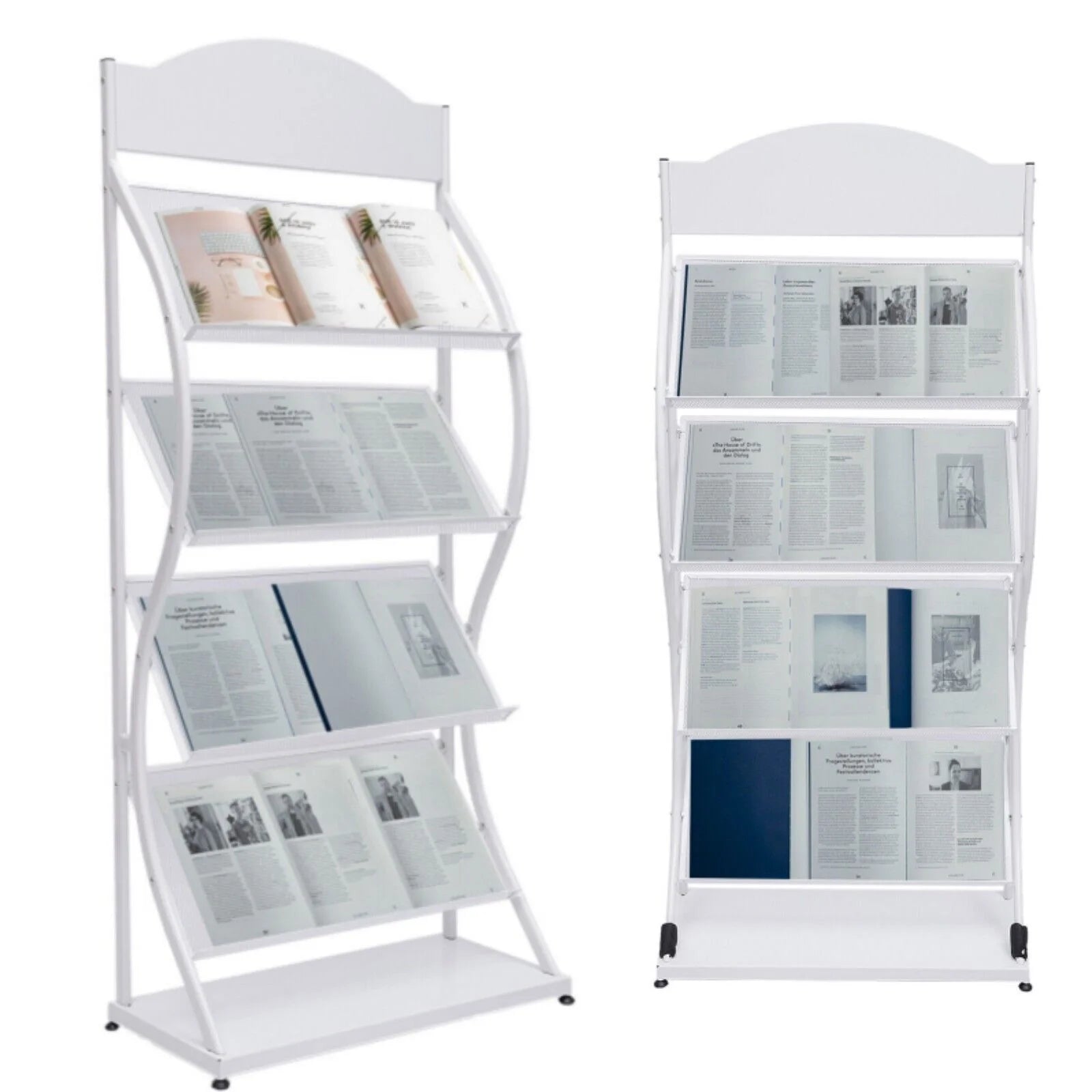 Magazine Rack Magazine Holder 4 Tier Floor-Standing Newspaper Rack Manual Book Storage Rack Iron Magazine Display Rack (White)