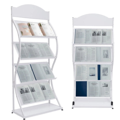 Magazine Rack Magazine Holder 4 Tier Floor-Standing Newspaper Rack Manual Book Storage Rack Iron Magazine Display Rack (White)